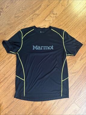 Marmont size XL dry fit black shirt with yellow stitching